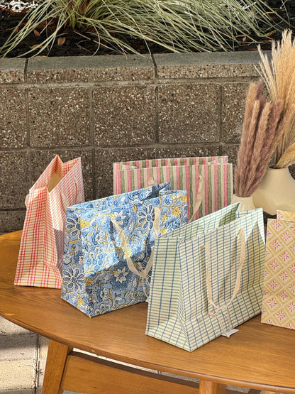 Medium Set of 6 Hand Block Print Gift Bag - Tartan Edit