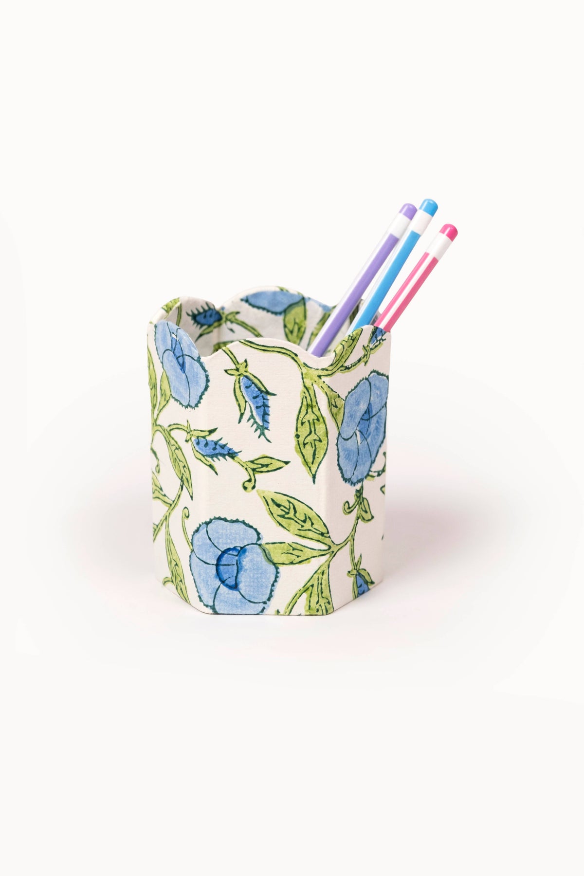 Block Print Pencil Holder - Inaya Powder Blue (Collapsible)