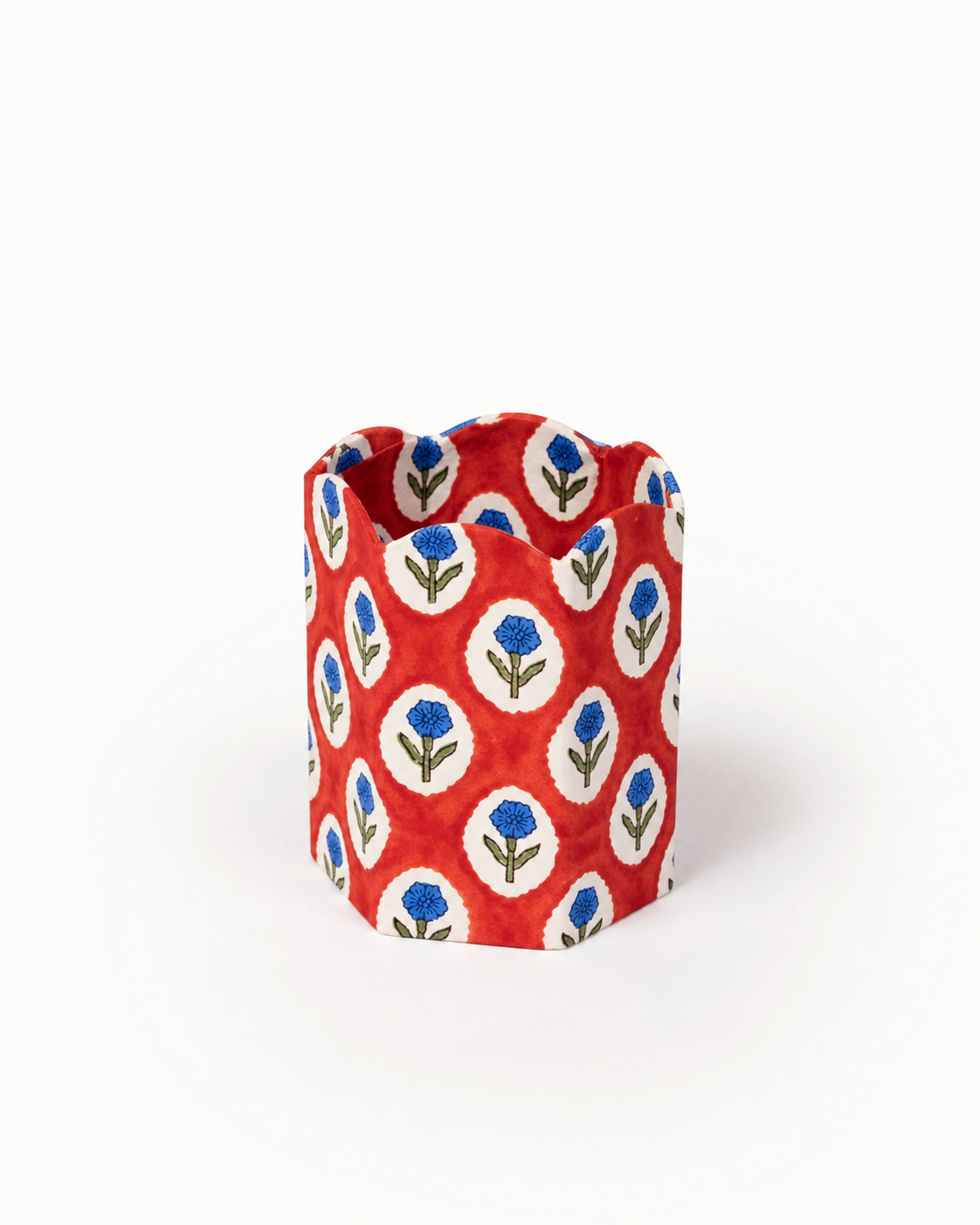 Block Print Pencil Holder -  Crimson Buta (Collapsible)