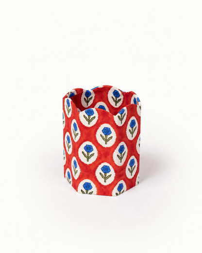 Block Print Pencil Holder -  Crimson Buta (Collapsible)