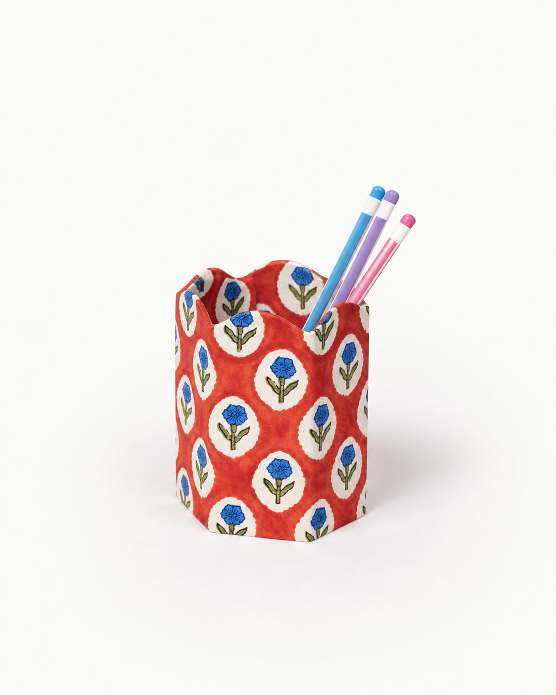 Block Print Pencil Holder -  Crimson Buta (Collapsible)