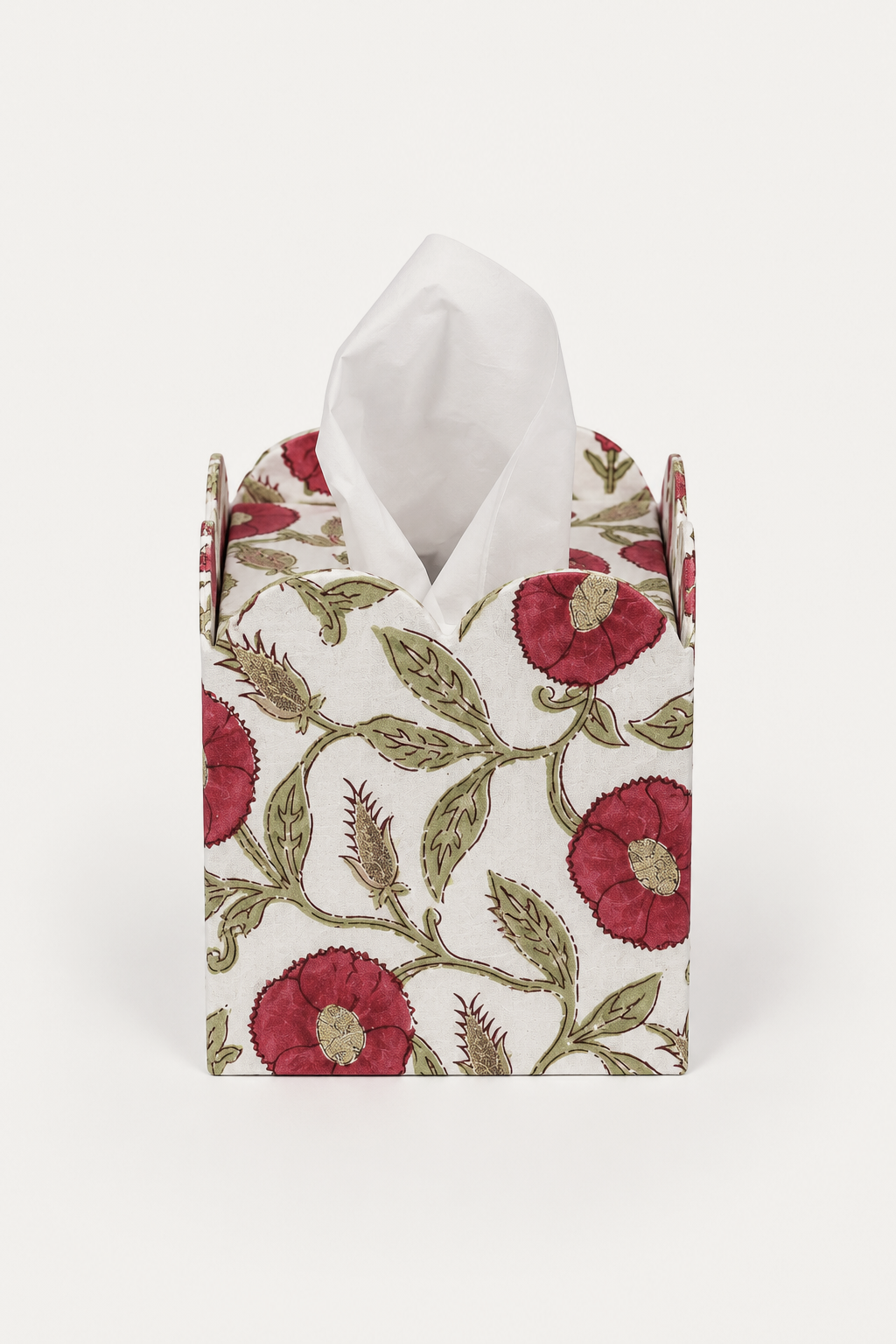 Block Print Tissue Box Cover - Festive Crimson & Gold