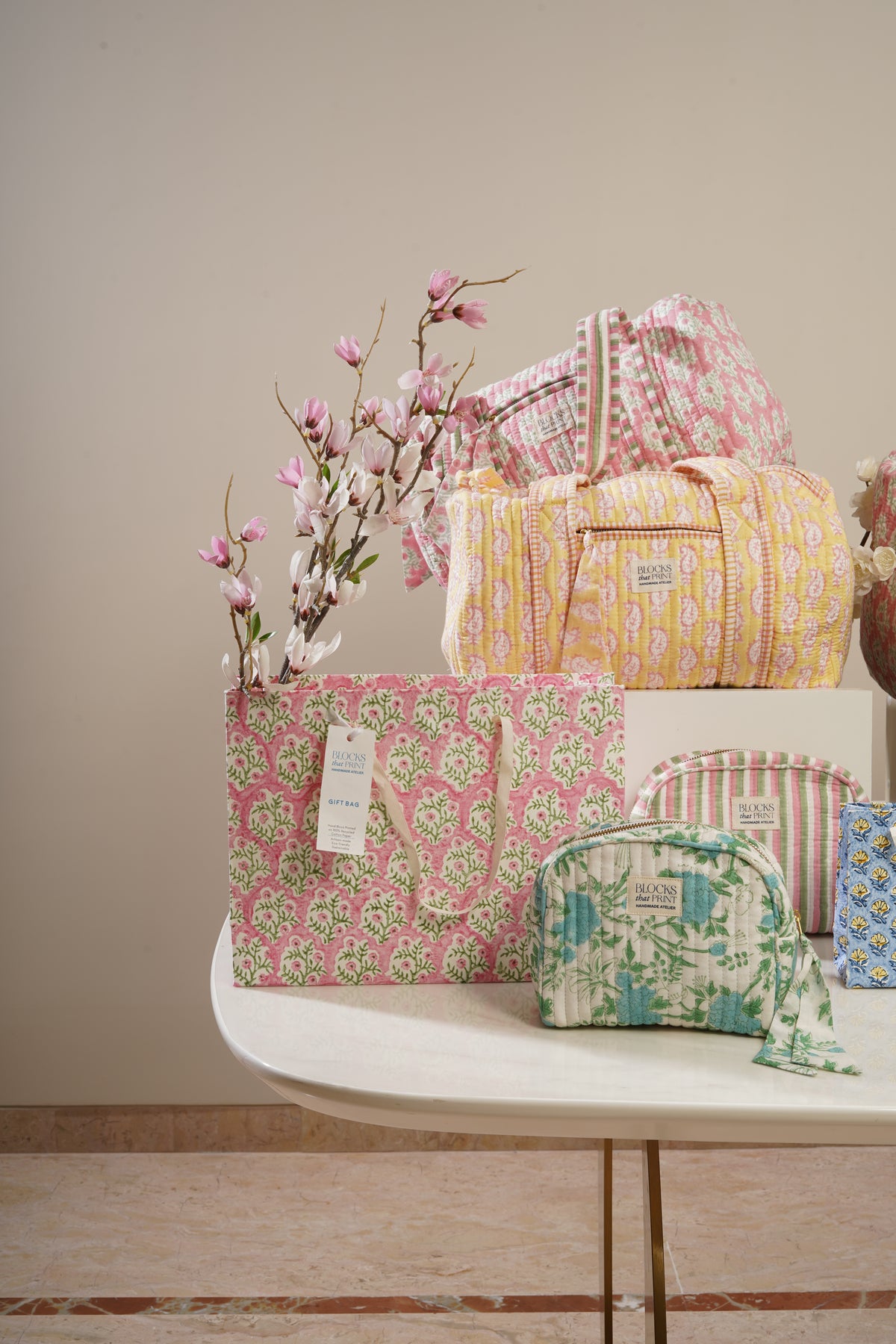 Medium (Set of 3) Bougainvillea Block Print Gift Bags