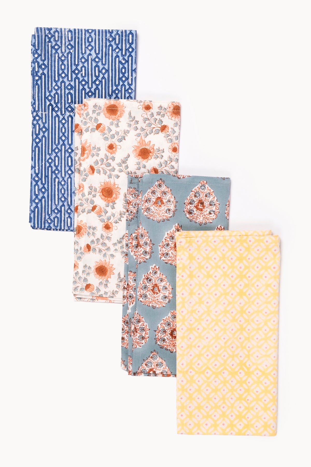 Parijat Blue Geometric Large Block Print Napkins (Set of 4)