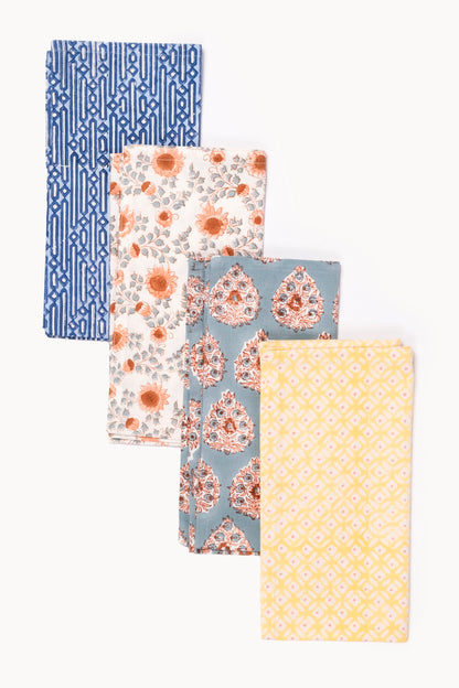 Parijat Blue Geometric Large Block Print Napkins (Set of 4)