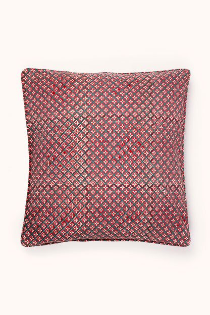 Holly & Berry Holiday Crimson Piped Blockprint Pillow Cover