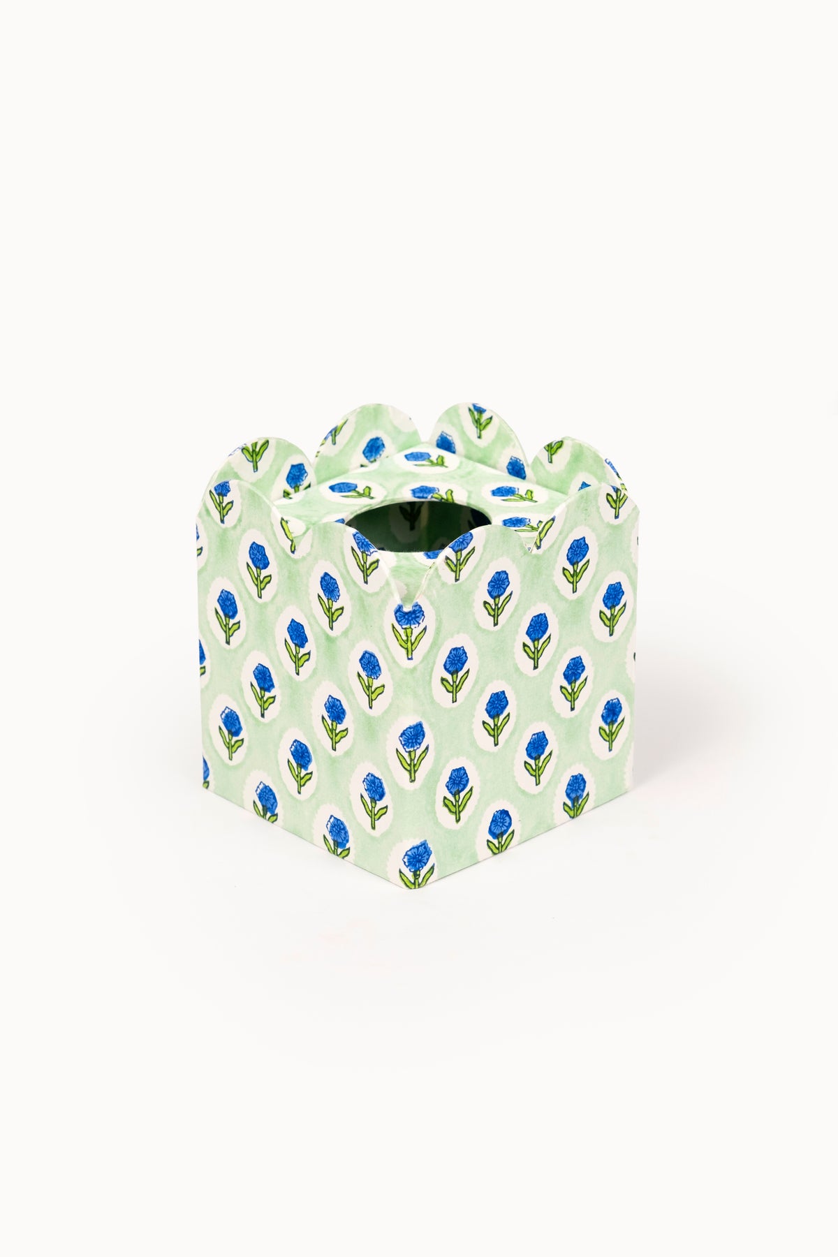 Block Print Tissue Box Cover - Mint (Collapsible)
