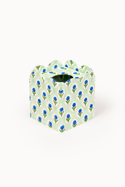 Block Print Tissue Box Cover - Mint (Collapsible)