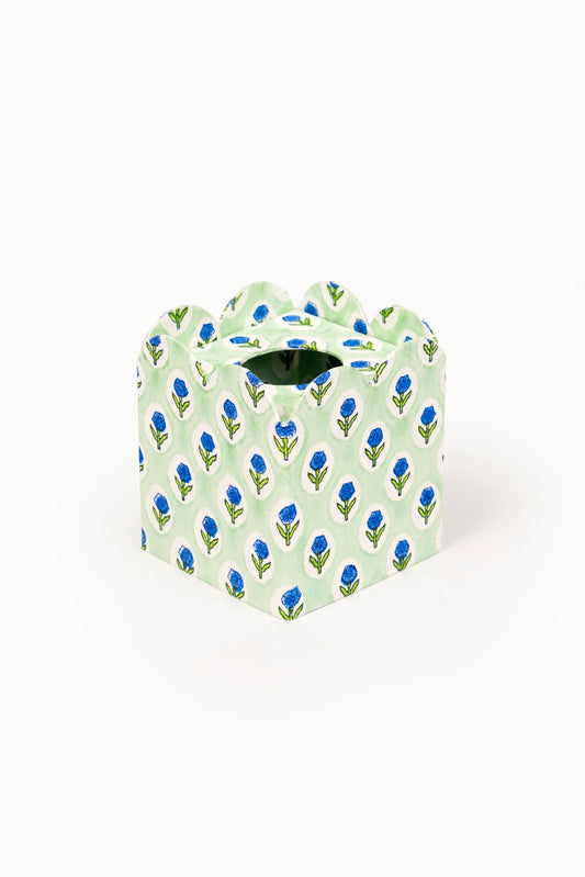 MINT HAND BLOCK PRINT TISSUE BOX (COLLAPSIBLE)