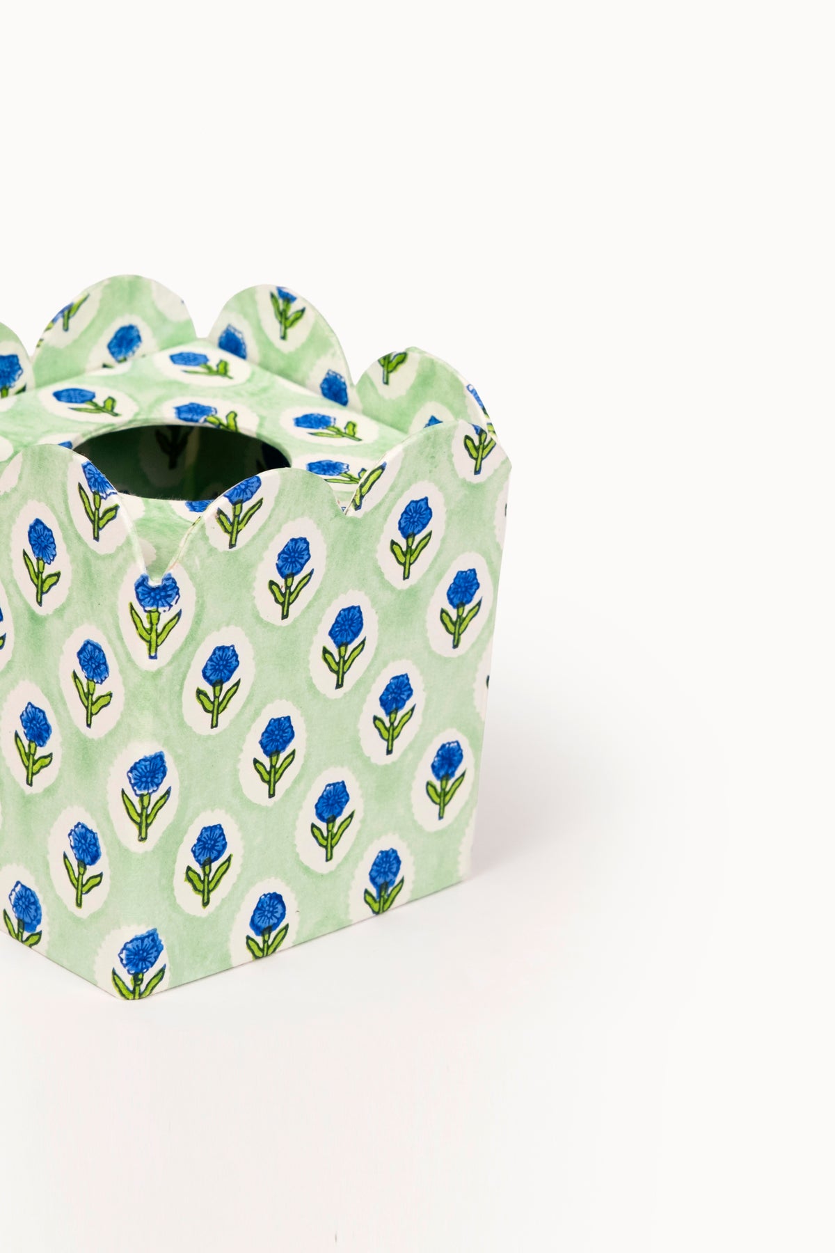 Block Print Tissue Box Cover - Mint (Collapsible)