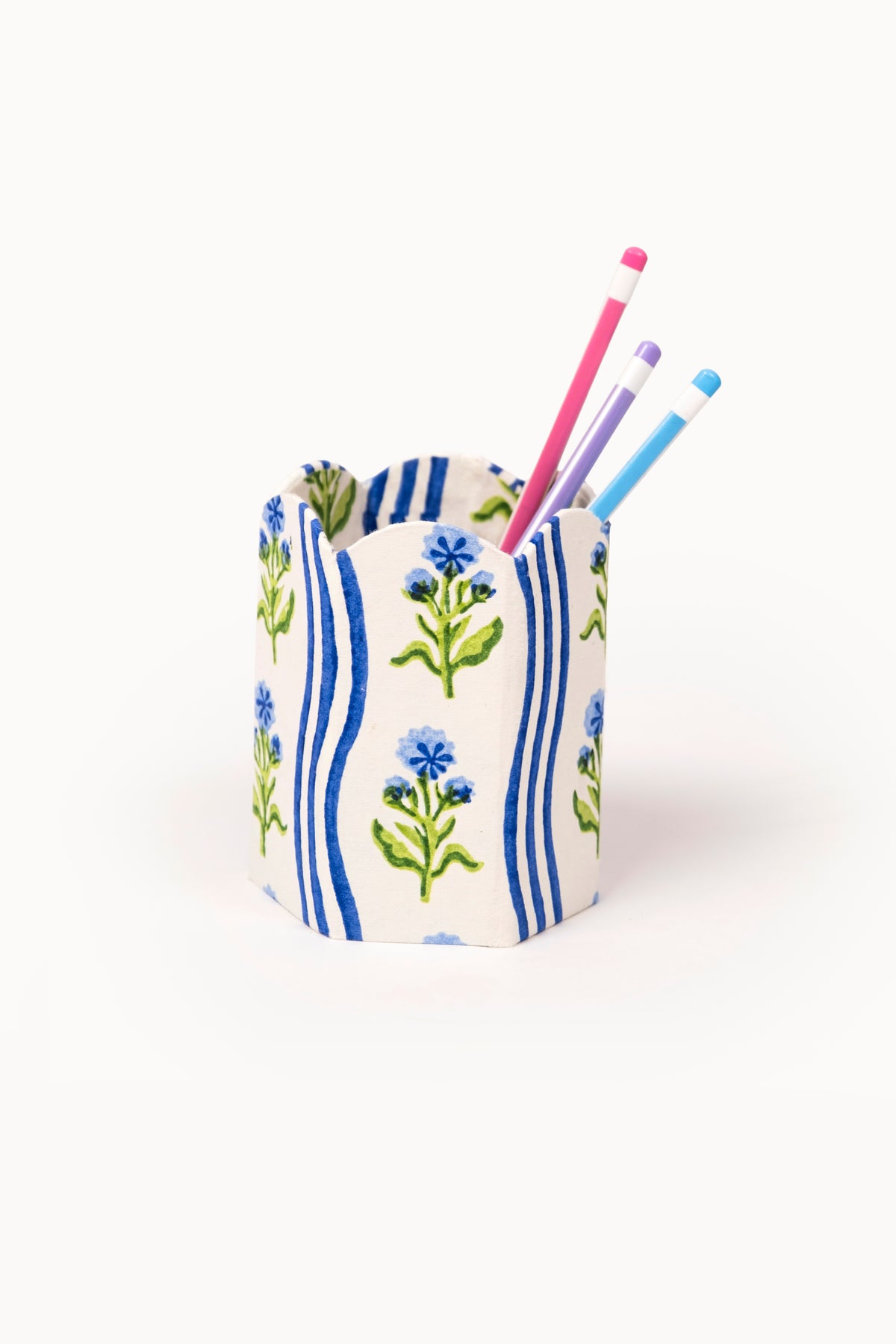 Block Print Pencil Holder - Leher Blue (Collapsible)