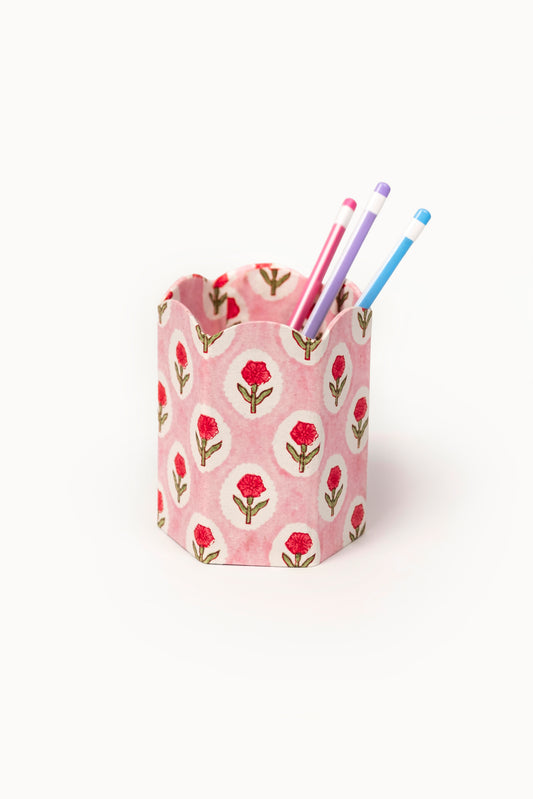 Block Print Pencil Holder - Tea Rose (Collapsible)
