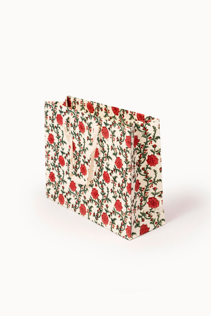 Large (Set of 3) Floral & Stripes Gift Bags - Block Print