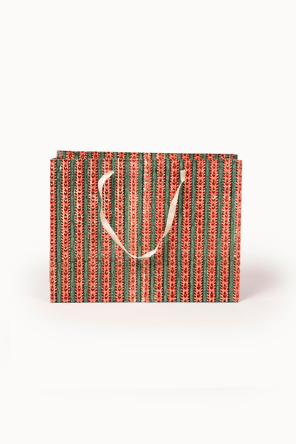 Large (Set of 3) Floral & Stripes Gift Bags - Block Print