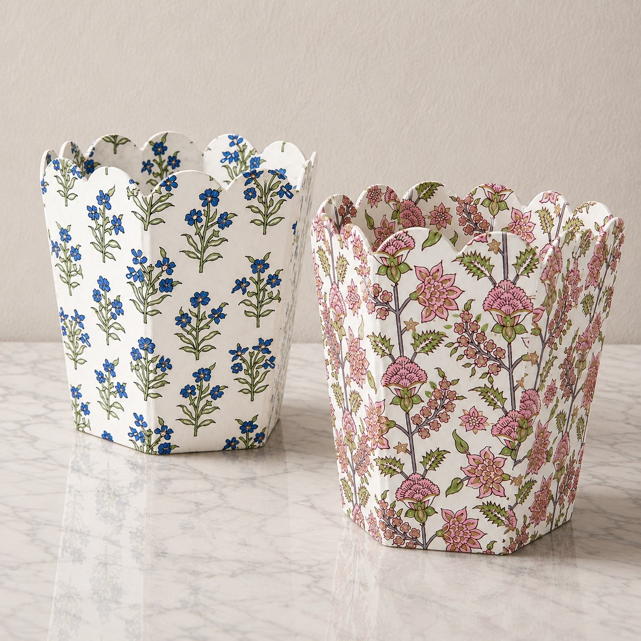 PRE ORDER - BLUE FLORAL HAND BLOCK PRINT WASTE BIN (COLLAPSIBLE)
