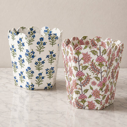 PRE ORDER - BLUE FLORAL HAND BLOCK PRINT WASTE BIN (COLLAPSIBLE)