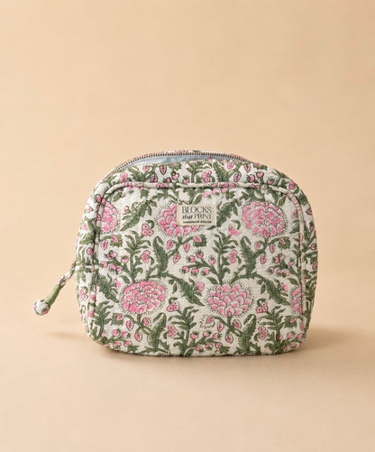 IVORY ROSE BLOCK PRINTED TRAVEL POUCH - LARGE