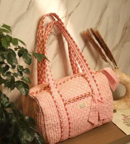 PINK GEOMETRIC BLOCK PRINTED DUFFLE BAG - MEDIUM