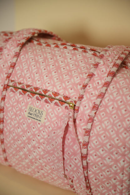 PINK GEOMETRIC BLOCK PRINTED DUFFLE BAG - MEDIUM