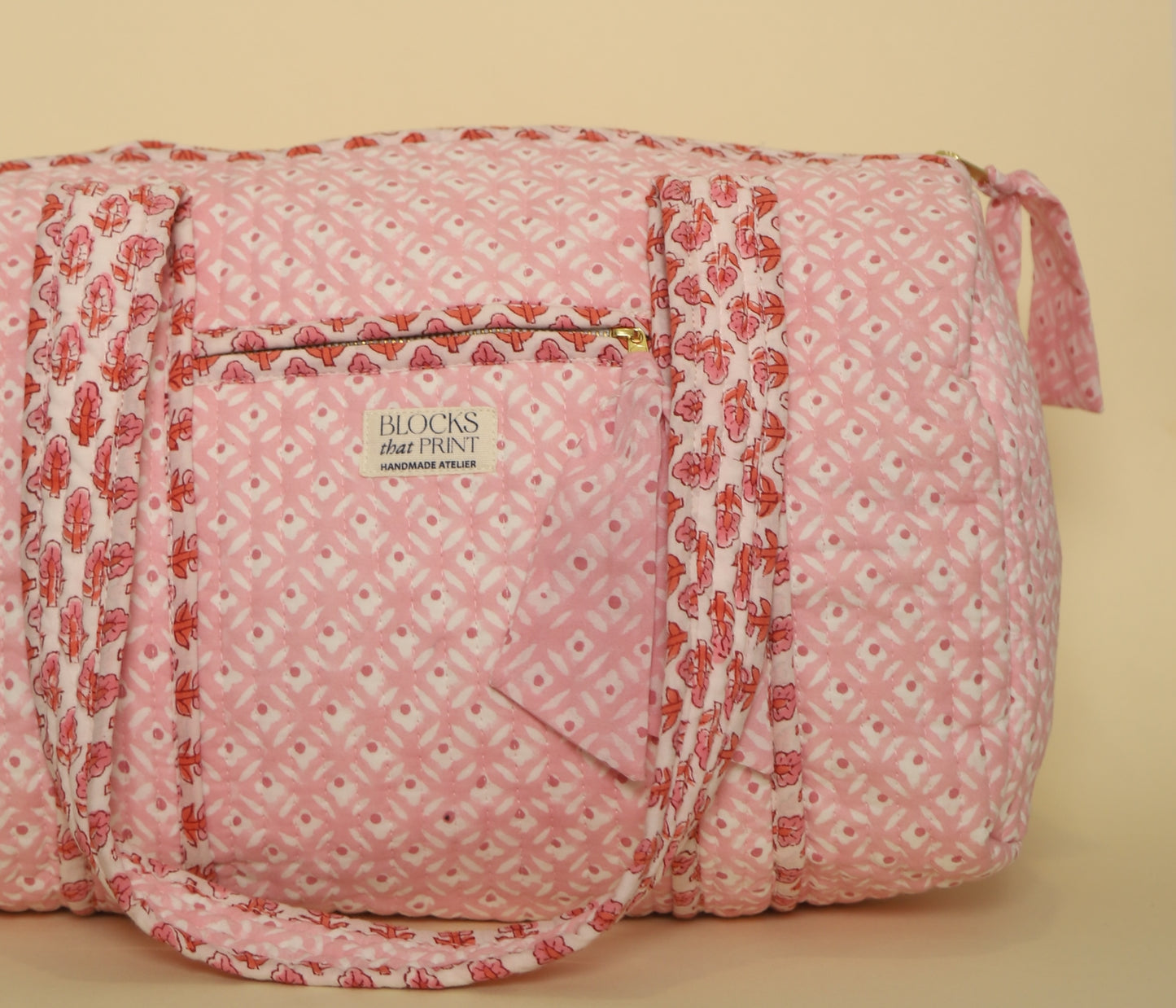 PINK GEOMETRIC BLOCK PRINTED DUFFLE BAG - MEDIUM