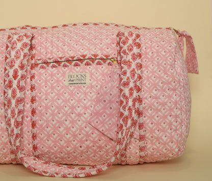 PINK GEOMETRIC BLOCK PRINTED DUFFLE BAG - MEDIUM
