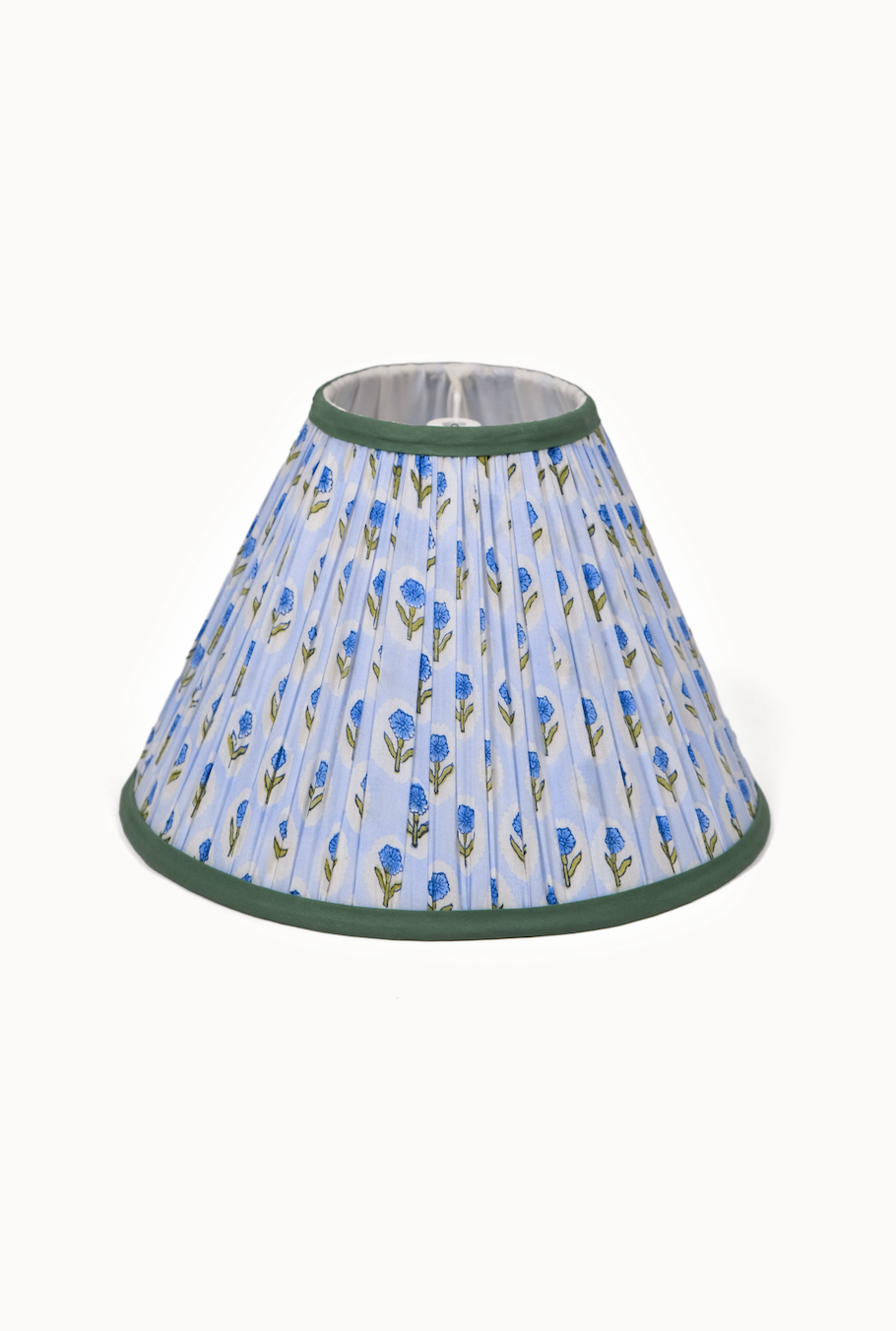PRE ORDER - 14” Pleated Blockprint Lampshade -  Tea Rose Powder Blue