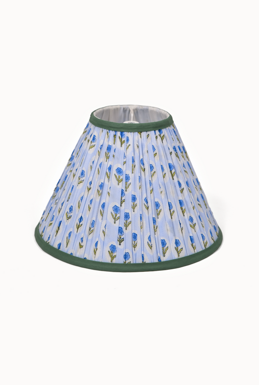 PRE ORDER - 14” Pleated Blockprint Lampshade -  Tea Rose Powder Blue