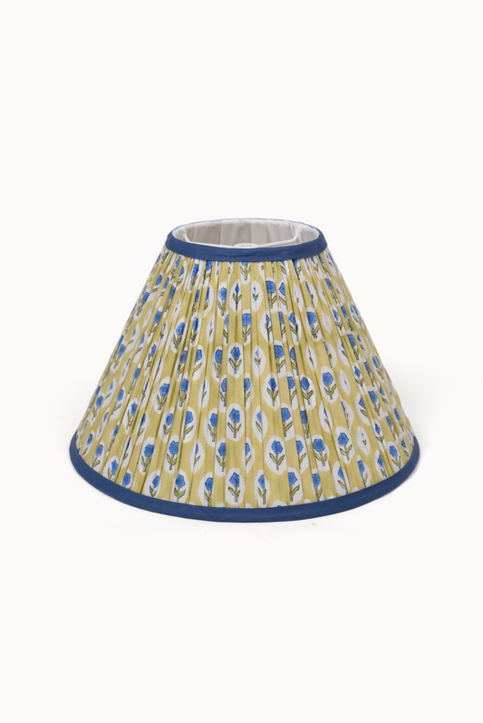 PRE ORDER - 14” Pleated Blockprint Lampshade - Forest Green