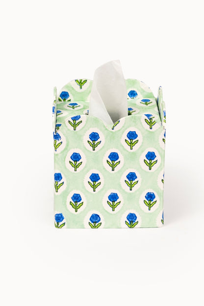 Block Print Tissue Box Cover - Mint (Collapsible)