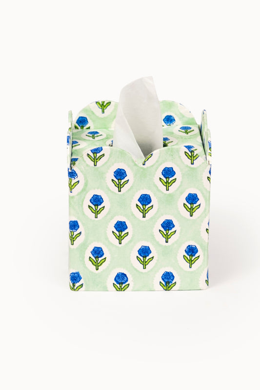 MINT HAND BLOCK PRINT TISSUE BOX (COLLAPSIBLE)