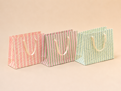Medium Set of 6 Hand Block Print Gift Bag - Tartan Edit