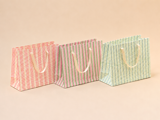Medium Set of 6 Hand Block Print Gift Bag - Tartan Edit
