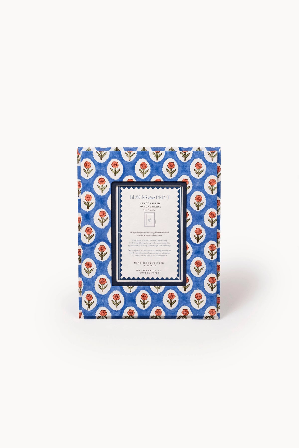 Large Block Print Photo Frame (5 by 7) - Cobalt Marigold