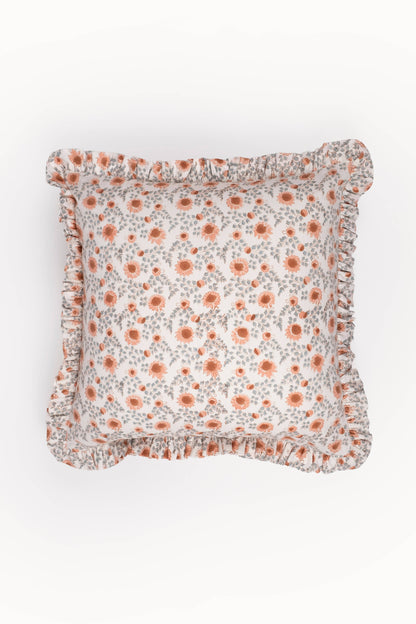 Apricot & Sage Ruffle Blockprint Pillow Cover