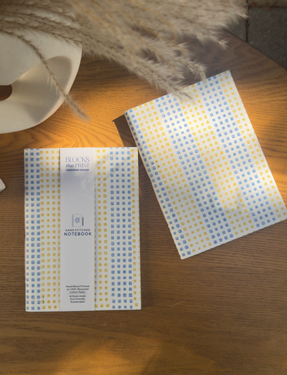 Hand Block Print Journal Medium Dotted Yellow Blue