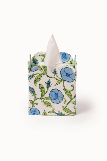 Block Print Tissue Box Cover-Inaya Powder Blue(Collapsible)