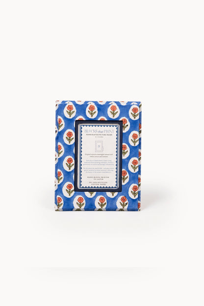 Medium Block Print Photo Frame (4 by 6) - Cobalt Marigold