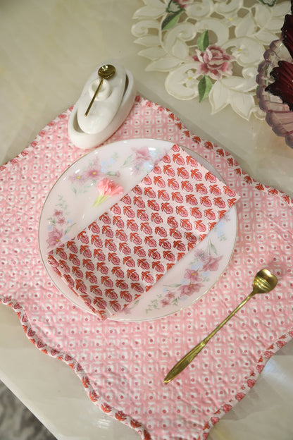 BOUGAINVILLEA PINK BLOCK PRINTED TABLE NAPKINS (SET OF 4)
