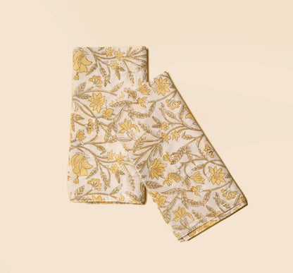 AMALTAS YELLOW BLOCK PRINTED TABLE NAPKINS (SET OF 4)