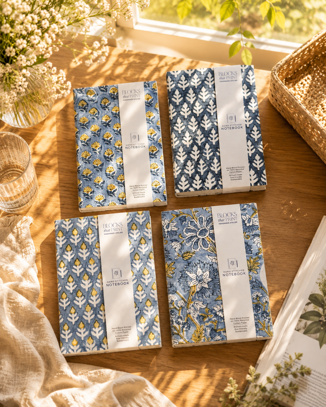 Hand Block Print Journal Medium Shades of Blue