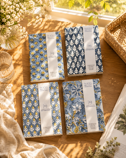 Hand Block Print Journal Medium Shades of Blue