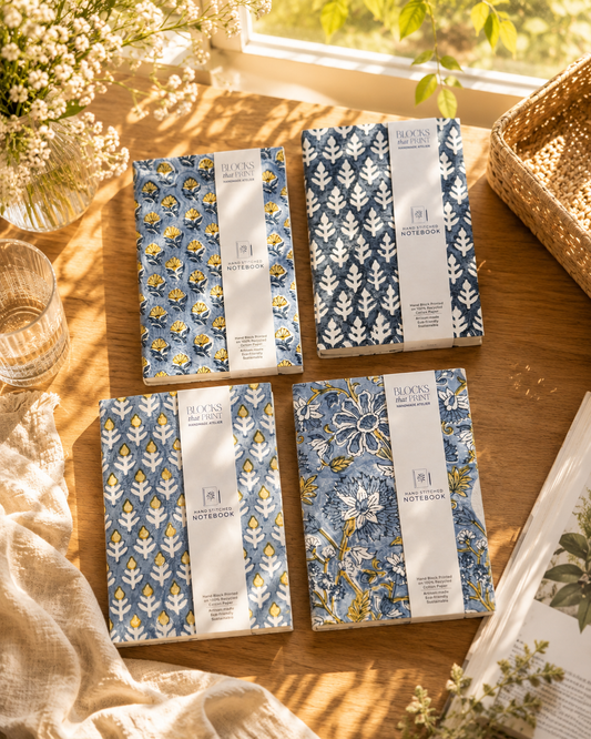 Hand Block Print Journal Medium Shades of Blue