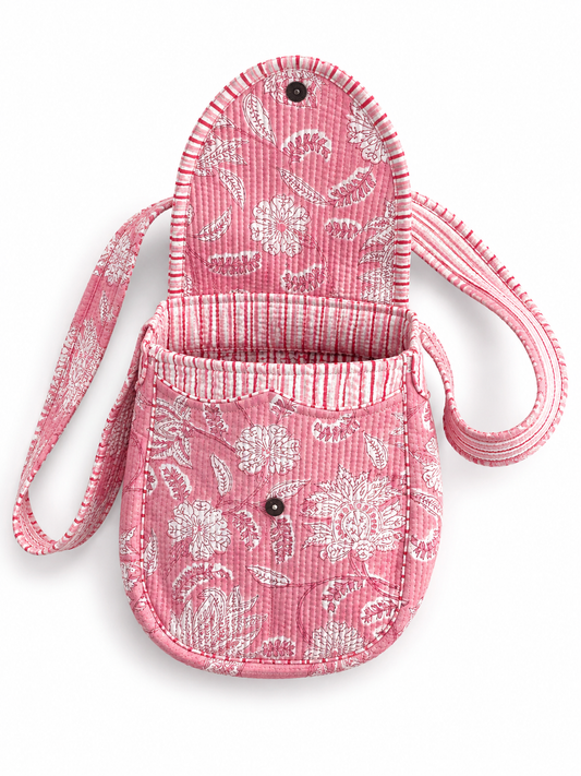 HAND BLOCK PRINT CROSSBODY BAG - MEHER PINK