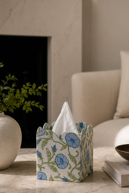 Block Print Tissue Box Cover-Inaya Powder Blue(Collapsible)