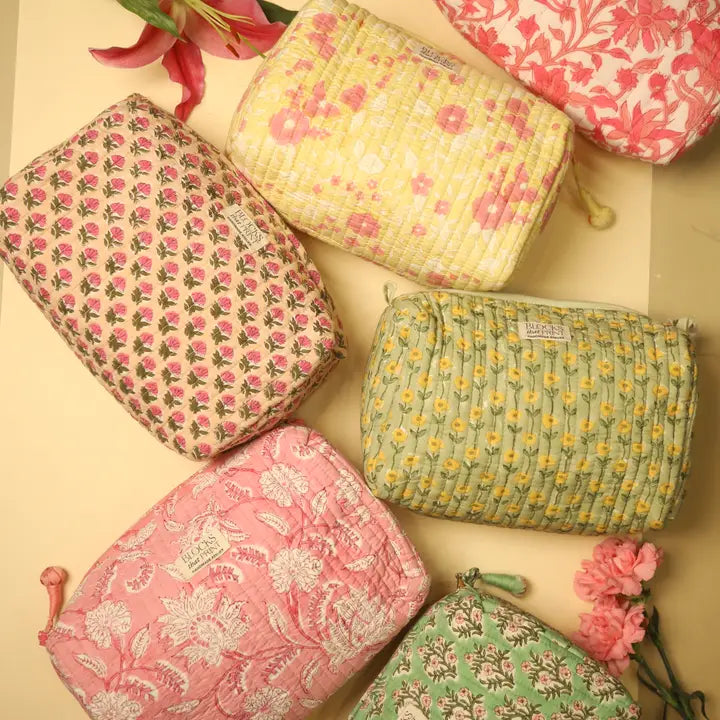 AMER PINK BLOCK PRINTED TRAVEL POUCH - LARGE