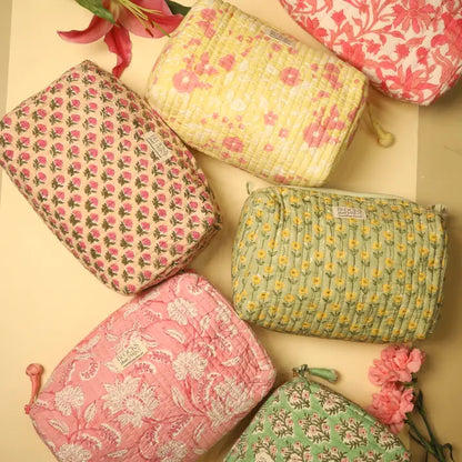 AMER PINK BLOCK PRINTED TRAVEL POUCH - LARGE