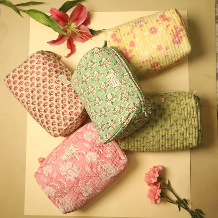 AMER PINK BLOCK PRINTED TRAVEL POUCH - LARGE