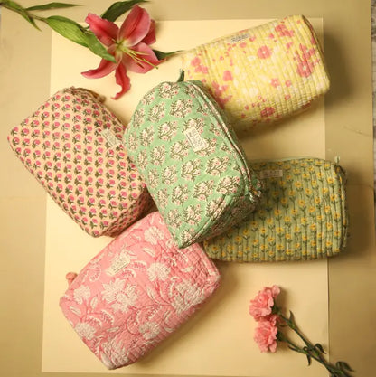 AMER PINK BLOCK PRINTED TRAVEL POUCH - LARGE