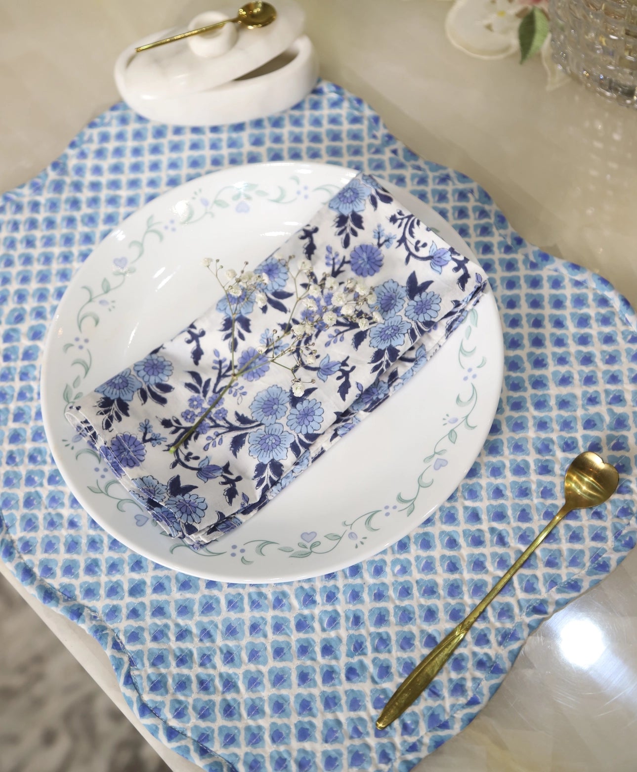 NEEL BLOCK PRINTED QUILTED REVERSIBLE TABLE MATS (SET OF TWO)