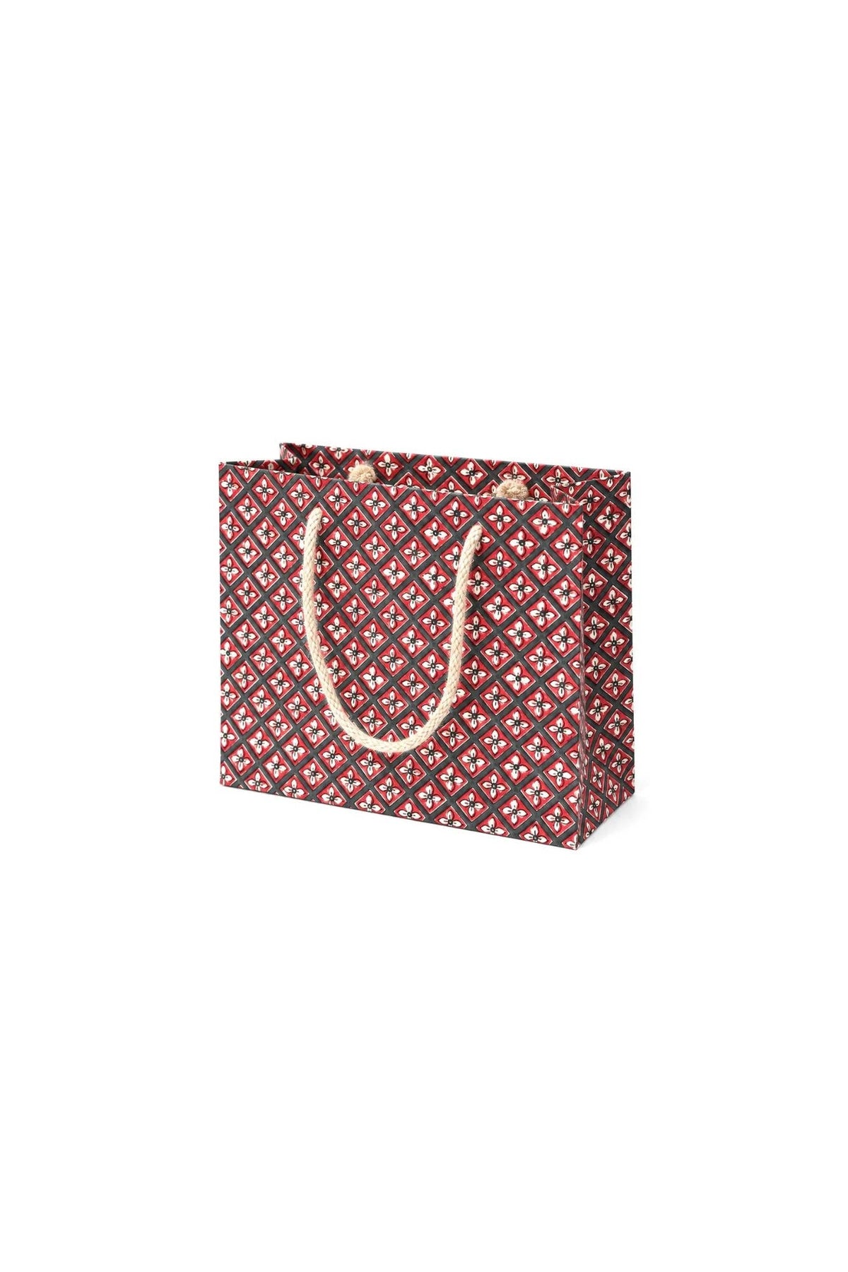 Medium Crimson Buta Gift Bags - Block Print (Jute Handles) image 2